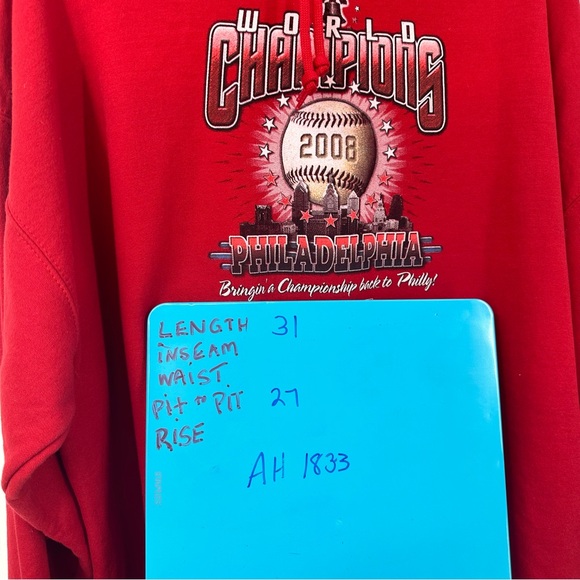 Philadelphia Phillies 2008 World Series Champions Hoodie Sweatshirt Red Mens 2X - Picture 5 of 5